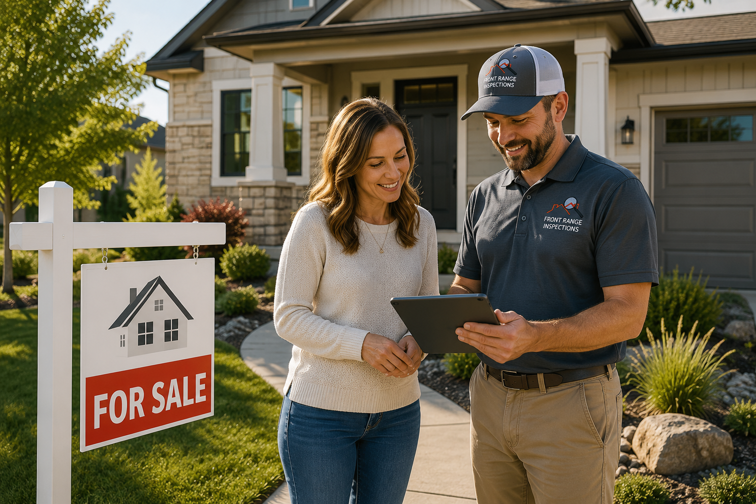 Home inspector reviewing a property with buyers