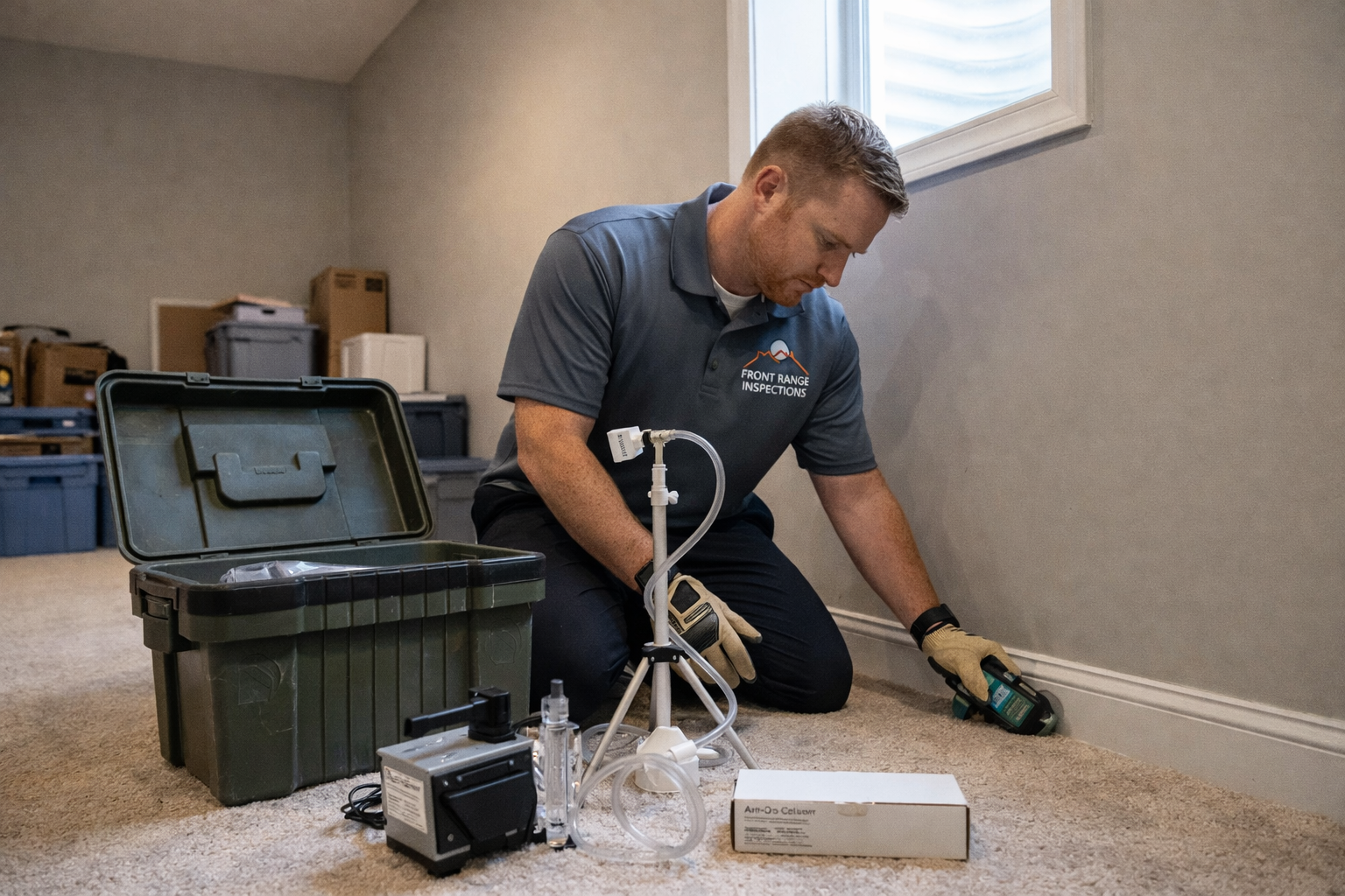 Inspector collecting mold samples